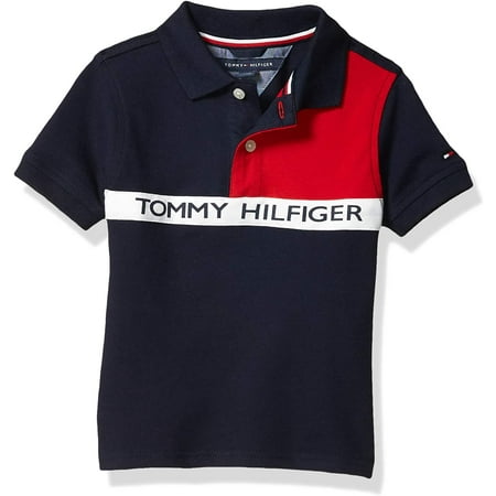 Tommy Hilfiger Boys Little Short Sleeve Stretch Ivy Polo Collared Shirt, Signature Embroidered Logo Little Boys 5 405 Swim Navy