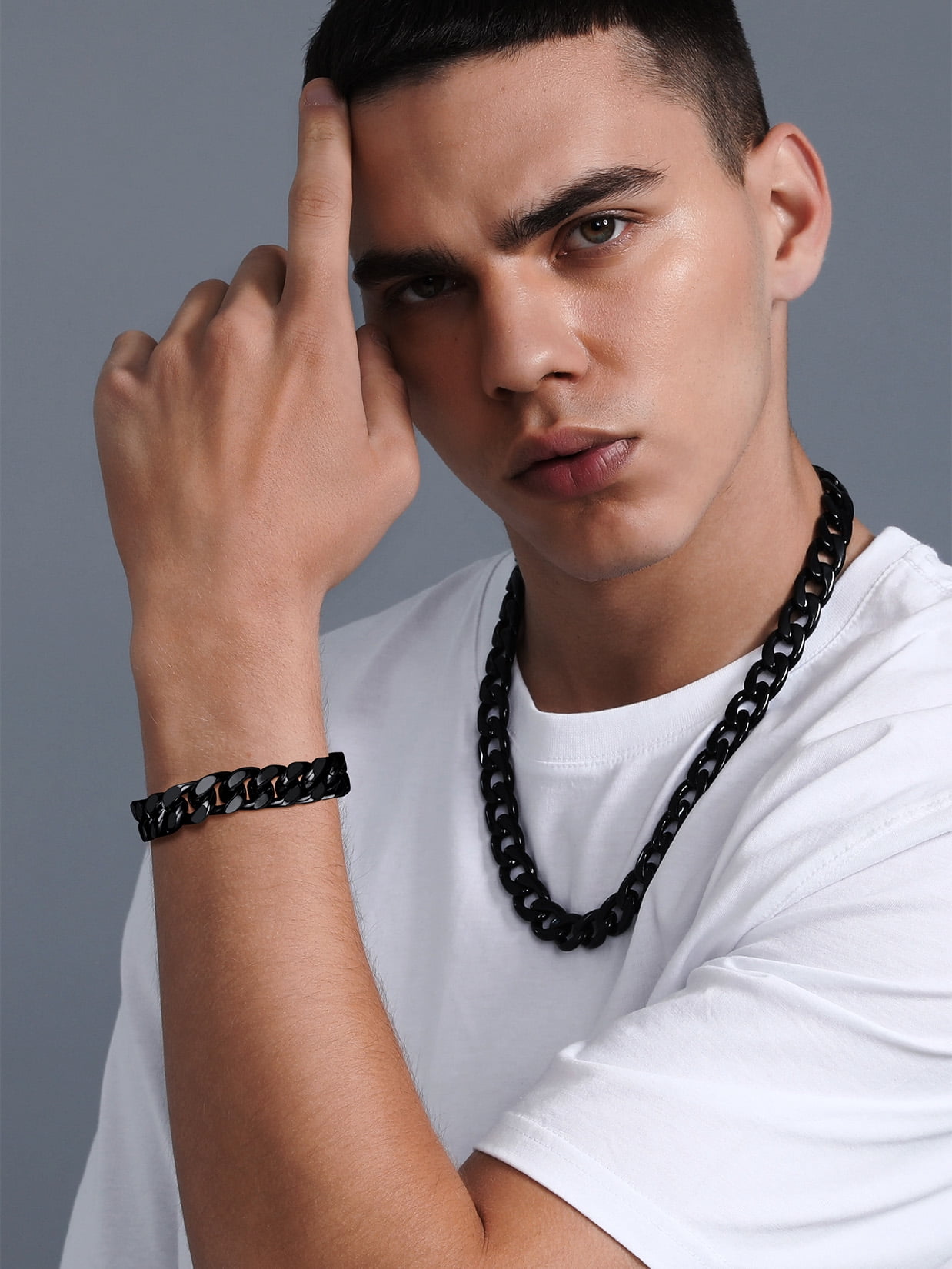 ChainsProMax Stainless Steel Chunky Thick Bracelets 12mm Wide 8.3inch Curb Chain Bracelet for Men Black Bracelet