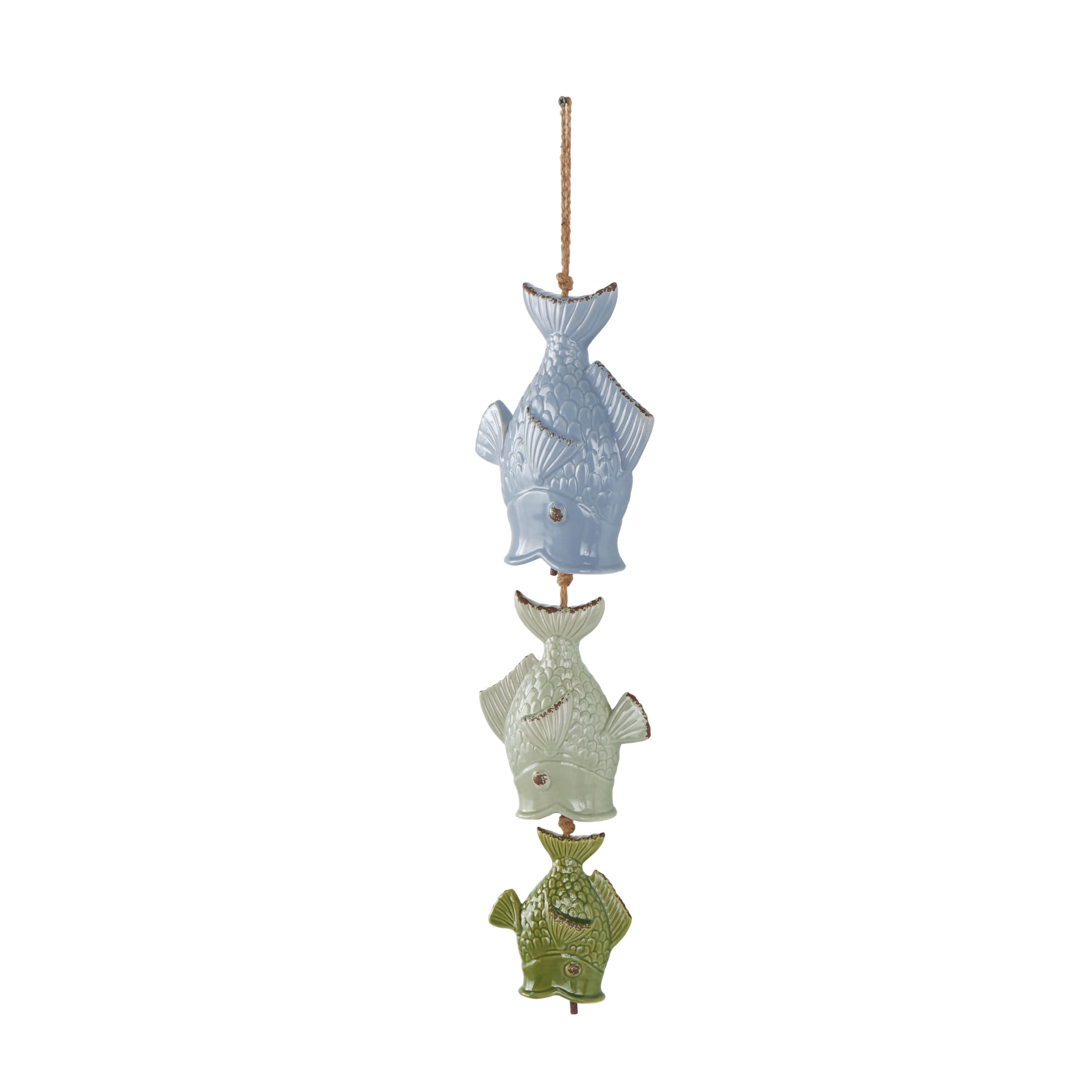 DecMode 27" Multi Colored Ceramic Fish Windchime with Brown Rope