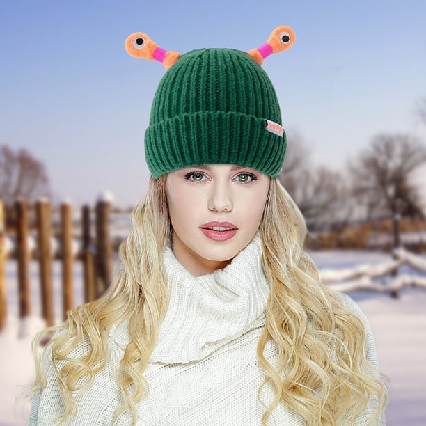 Cute And Funny Knitted Wool Hat, Eyes And Antennas Fresh And Sweet For Going Out On The Street