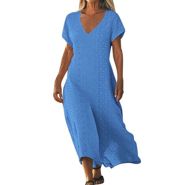 Mujeres Vestido Casual Manga Corta Cuello en V con Detalle de Cierre para el Uso en el Hogar, Cómoda Mezcla de Poliéster Spandex Señoras Vestir Ropa