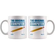 Funny Computer Science Coffee Mug The Original Computer 11 oz Programming Computer Programmer Gag Joke Geek Nerd Gift Ideas Pencil Erase Delete Novelty Ceramic Coffee Tea Cup Mug White