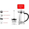 thumbnail image 2 of French Coffee Maker with Filter 350ml (12 oz) Coffee Press, French Press. High quality borosilicate glass. 304 (18/10) stainless steel filter inside., 2 of 4