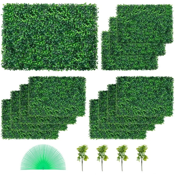 KFFKFF 12PCS 24"x16" Artificial Boxwood Panels for 31 SQ Feet, Boxwood Hedge Wall Panels,Artificial Grass Backdrop Wall 1.6", Privacy Hedge Screen UV Protected for Outdoor Indoor Garden Fence