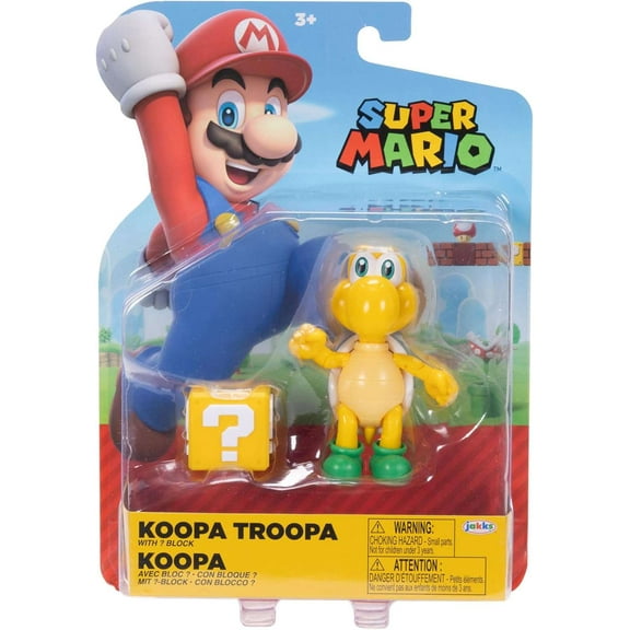 World of Nintendo Super Mario Koopa Troopa 4 inch Articulated Action Figure with Question Block Accessory
