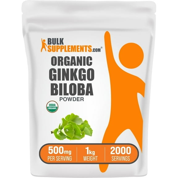 BulkSupplements Organic Ginkgo Biloba Powder - 500mg per Serving - 1 Kilogram (2.2 lbs) - 2000 Servings