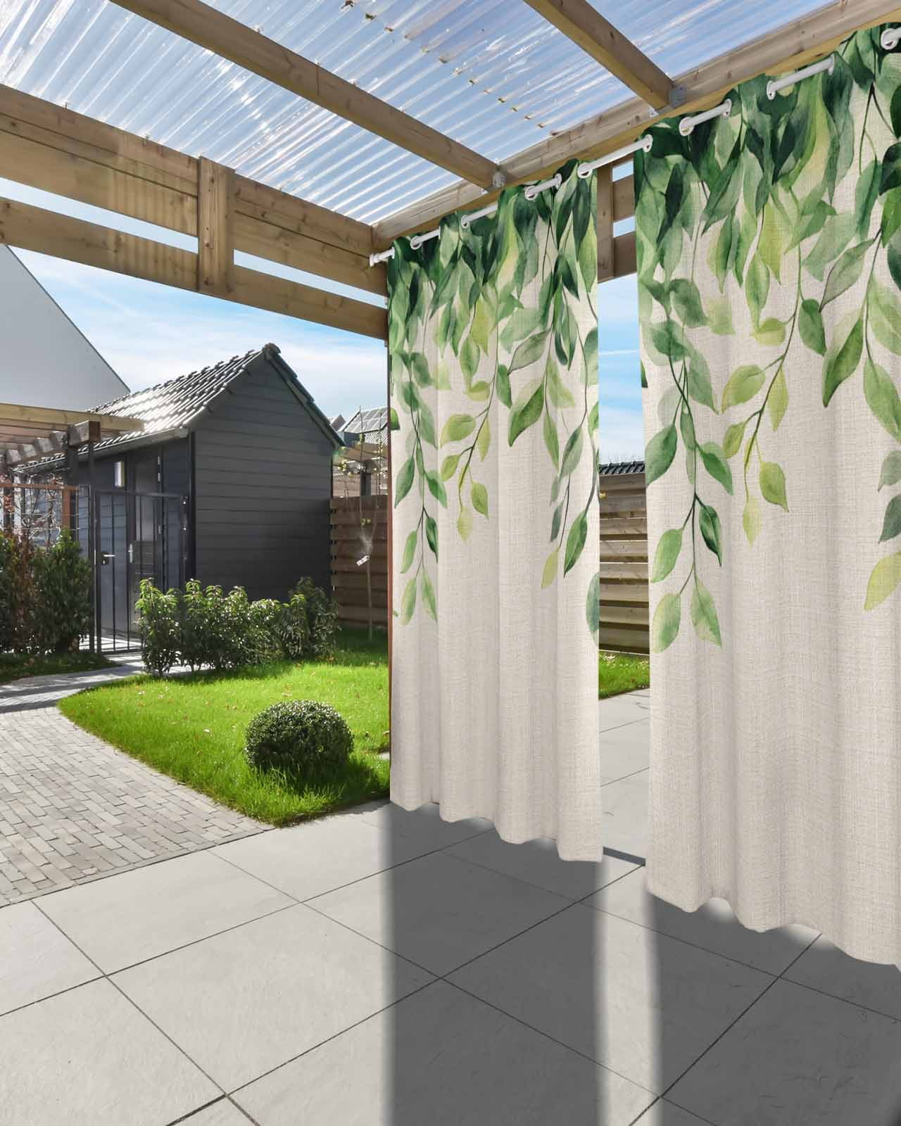 nqOlkjepod Outdoor Curtains for Patio Waterproof, Eucalyptus Leaves Outdoor Privacy Panels Grommet, Vintage Spring Leaves Aesthetic Blackout Outside Curtains for Porch/Cabana 54"x95", 1 Panel