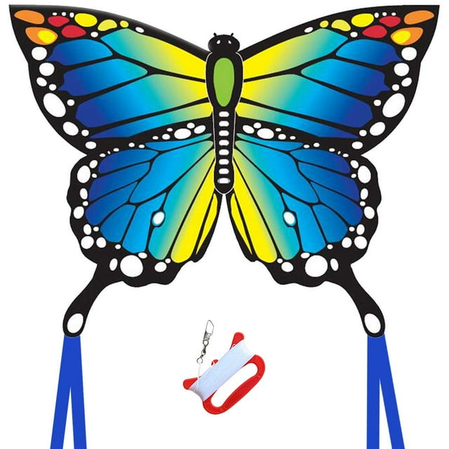 Cometa De Mariposa Grande Para Niños Y Adultos 120X95Cm Con Colas Largas Fácil De Montar Y Volar Para Principiantes Mango De Fácil Agarre Con 200 Cuerdas Y Giratorio Impresionantes Juguetes De Playa Y