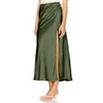 thumbnail image 2 of Women's Satin Skirt High Waist Ruffle Hidden Summer Flared Flowy Long A-Line Midi Skirts Satin High Split Maxi Skirt Elegant Office Work Formal Skirts, 2 of 5