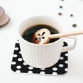 thumbnail image 5 of Lsque Black and White Polka Dot Pattern 4" Drink Coasters Set of 4, PVC Leather Absorbent Coasters, Table Coaster Set Decorative Coffee Cup Coasters Housewarming Gift -Square, 5 of 6