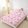 thumbnail image 3 of Erosebridal Cute Pet Paws Queen Sheet Sets for Kids, Pink Bow Knot Bed Set for Girls, 1 Flat Sheet, 1 Fitted Sheet and 2 Pillowcases, 3 of 5