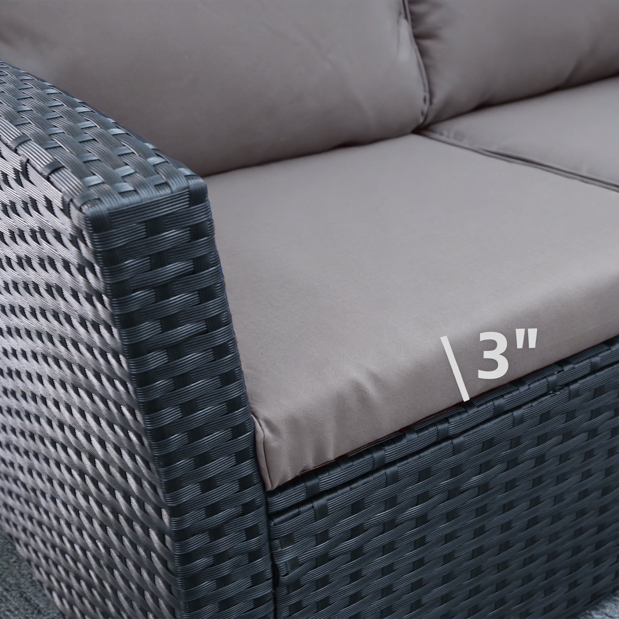 Ainfox 4-Piece Gray Outdoor Wicker Patio Furniture Set, Rattan Sectional Sofa with Cushions & Glass Table
