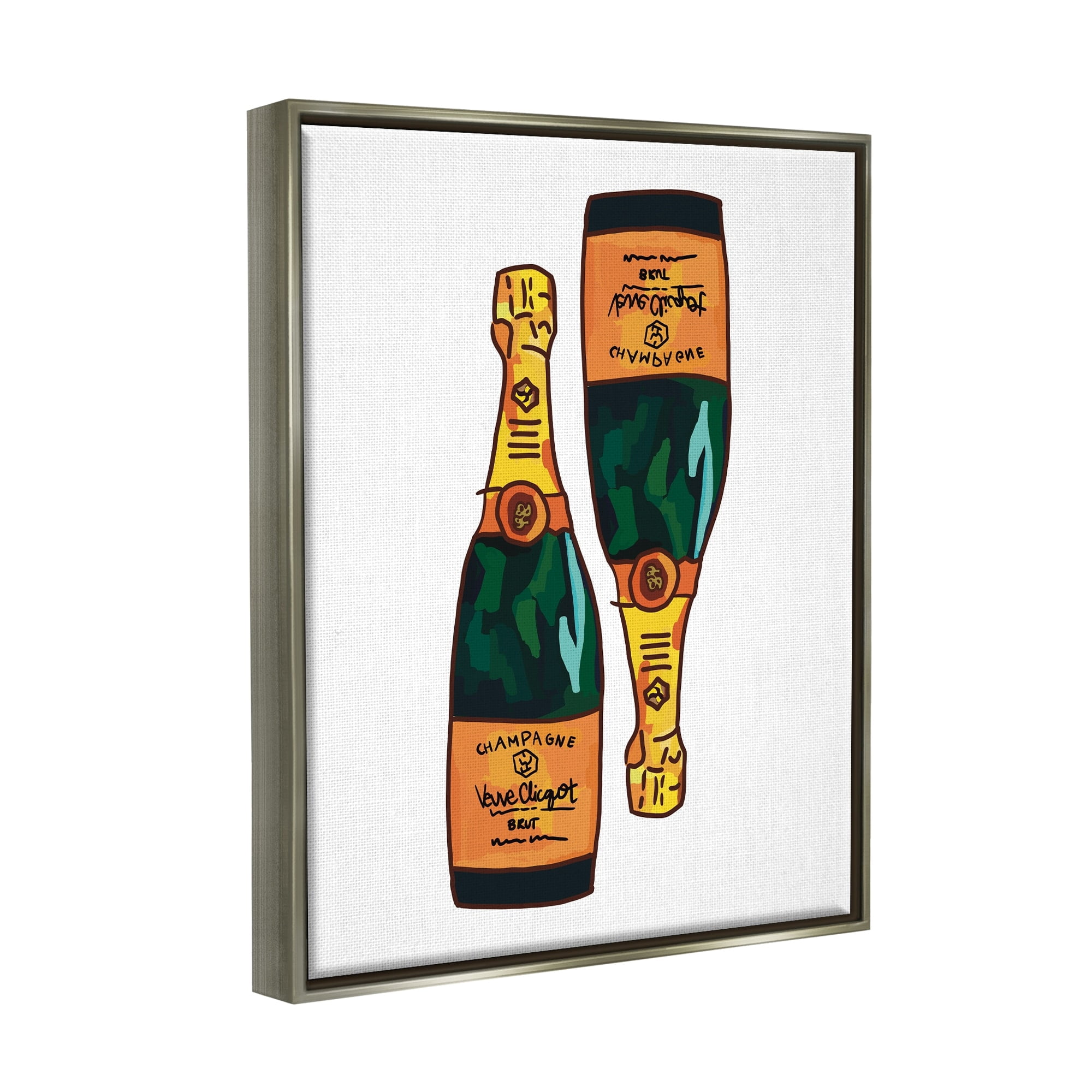 Stupell Industries Fancy Champagne Bottles Pair Kitchen Bar Design Graphic Art Luster Gray Floating Framed Canvas Print Wall Art, Design by Amelia Noyes