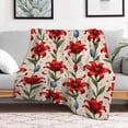thumbnail image 6 of Vibrant Lily Bud Red Micro Fleece Throw Blanket | Cozy Flannel 280gsm Ultra-Fuzzy, Leaf Petal Stem Design for Sofa Bed & Travel, Machine Washable, 6 of 9