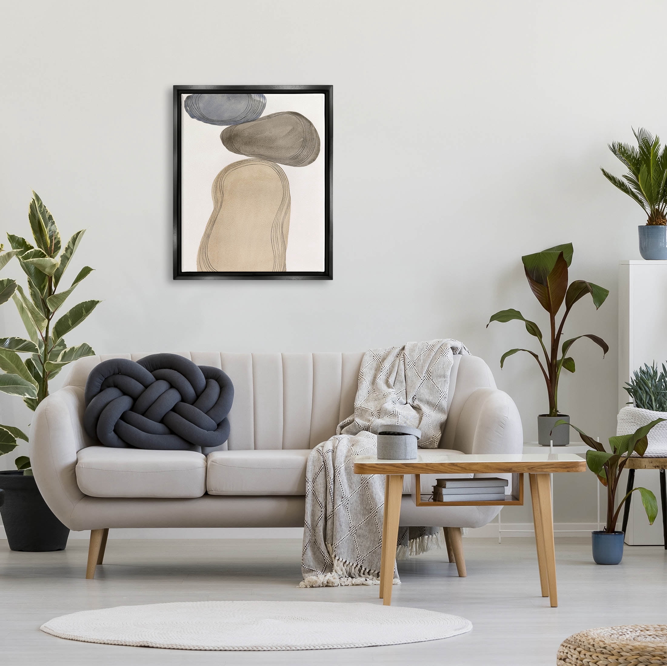 Stupell Industries Contemporary Circular Shapes Arrangement Graphic Art Jet Black Floating Framed Canvas Print Wall Art, Design by Laura Marr