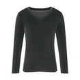 thumbnail image 4 of Women's Long Sleeve Shirt Casual V Neck Pullover Solid T-Shirt Velvet Tops Pluse Size Fall Fashion 2025 Outfits Gray M, 4 of 5