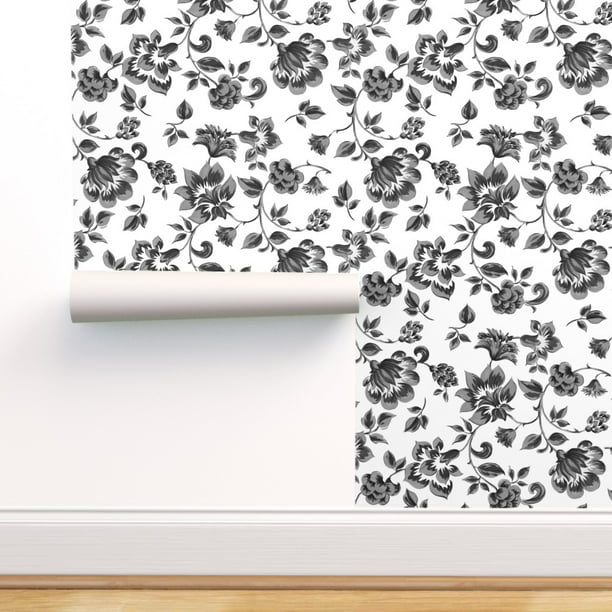 Peel-and-Stick Removable Wallpaper Shabby Chic French Floral Monochrome