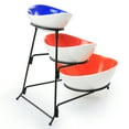 thumbnail image 2 of Gibson Home Crenshaw 4 Piece Hand Painted Stoneware 3-Tier Serving Bowl Set with Metal Rack, 2 of 5