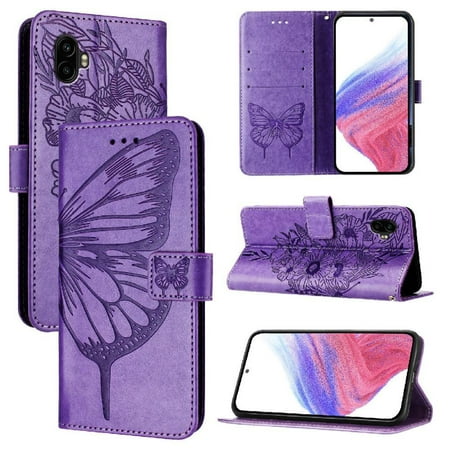 

Case for Samsung Galaxy Xcover 6 Pro Magnetic Flip Cover Premium Leather Embossing Butterfly