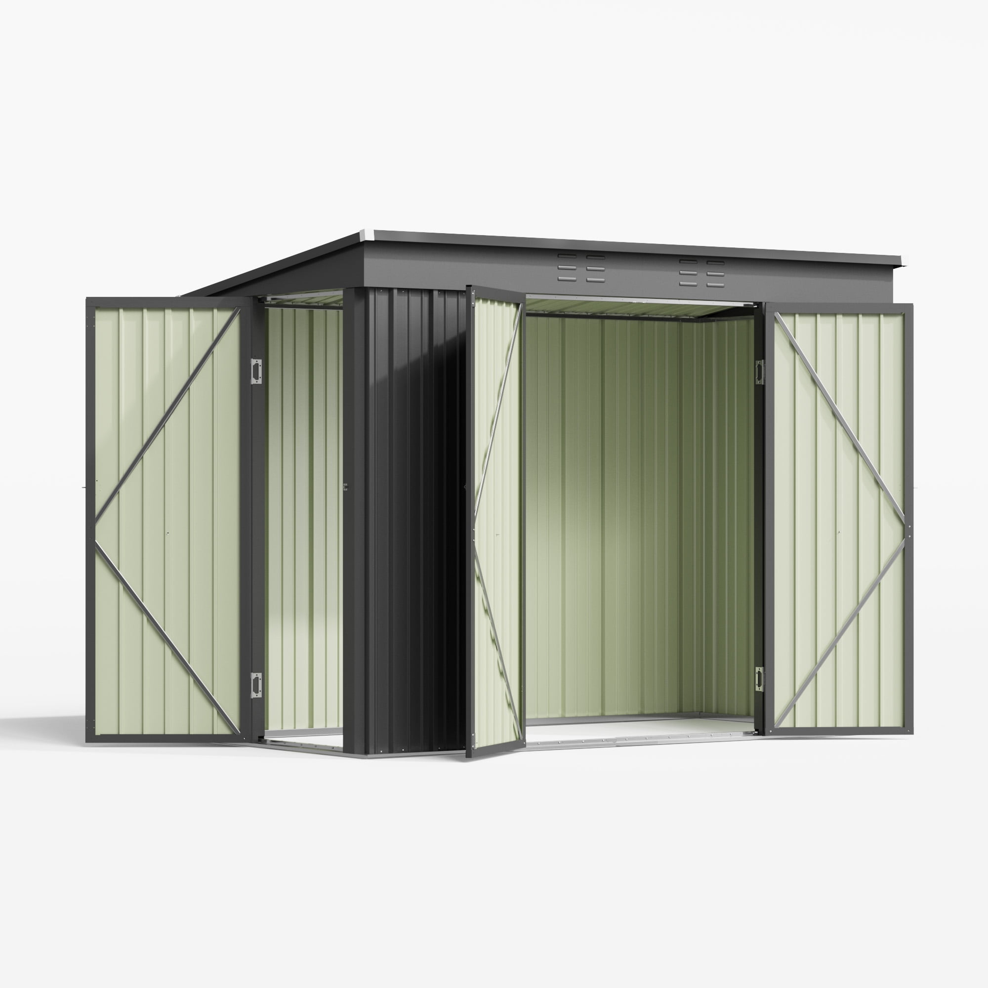 Patiowell 8x4FT Outdoor Metal Storage Shed with 3 Doors, Heavy-Duty Steel Tool Shed, Black Weather-Resistant Utility Cabinet for Garage, Garden