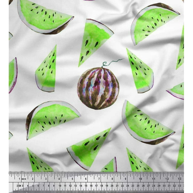 Soimoi Tissu Poly Georgette Imprimé Fruits Melon D\'eau au Mètre 42 Pouces de Large