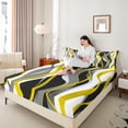 thumbnail image 4 of Manfei Minimalist Abstract Queen Sheet Sets 4-Piece, Aesthetic Striped Flat Sheet, Gray White Black Yellow Queen Fitted Sheet, Microfiber Bedroom Decor, 4 of 7