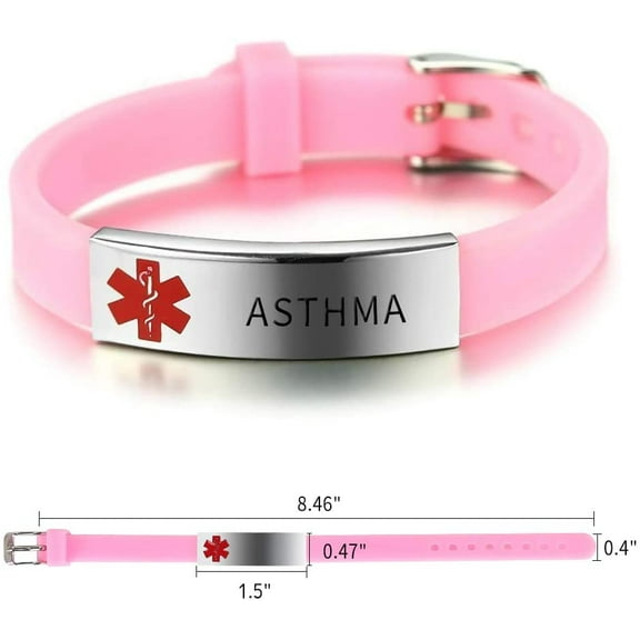 DASAW-Medical Alert ID Bracelet Laser Engraved ASTHMA Adjustable Wristband for Men Women Emergency First Aid