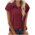 thumbnail image 1 of Camisas de Manga Larga para las Mujeres de Ajuste Suelto de las Mujeres de Algodón de Lino Blusa Casual Cuello en V, Poliéster, 1 of 7