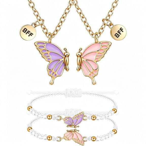 DESIGNICE Necklace and Bracelets for 2-Butterfly Friendship Necklace Bracelet Best Friend Necklace Matching Necklace Bracelets Gifts