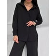 thumbnail image 4 of 2 Piece Outfits for Women Casual Lounge Sets Long Sleeve Button Down Shirts and Wide Leg Pants Sets Black L, 4 of 10