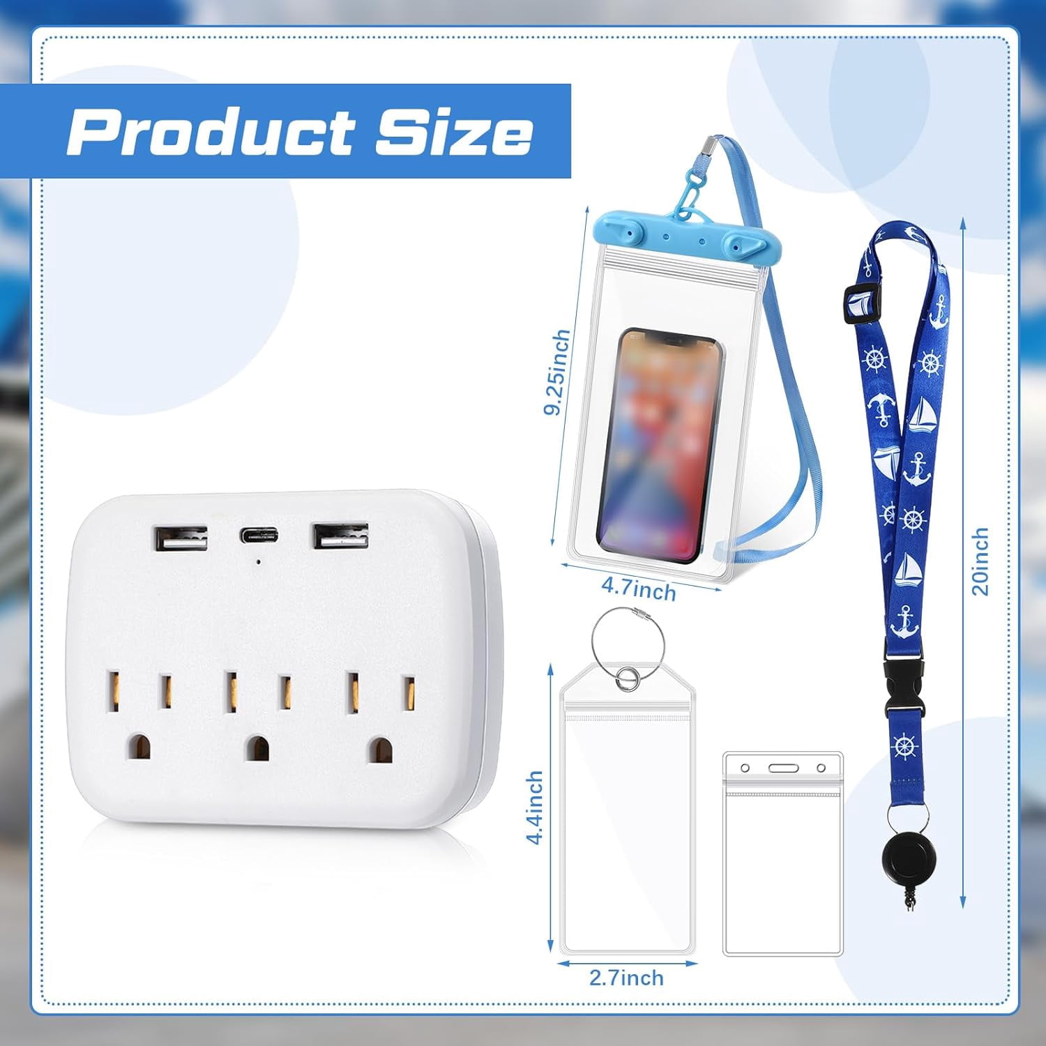 Papapt 9Pcs Cruise Accessories Kit Includes 4 Pcs Carnival Cruise Luggage Tags with Metal Loop 2 Pcs Cruise Lanyards for Ship Cards 2 Pcs Waterproof Phone Pouch and a Cruise Power Strip (Cute Color)
