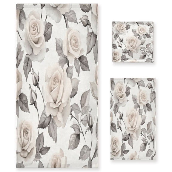 Three-Piece Towel Set Face Towel Towel Set Hand Towel Bath Towel Cotton Bath Towels Bath Towel Sets Hand Bath Towels White Roses