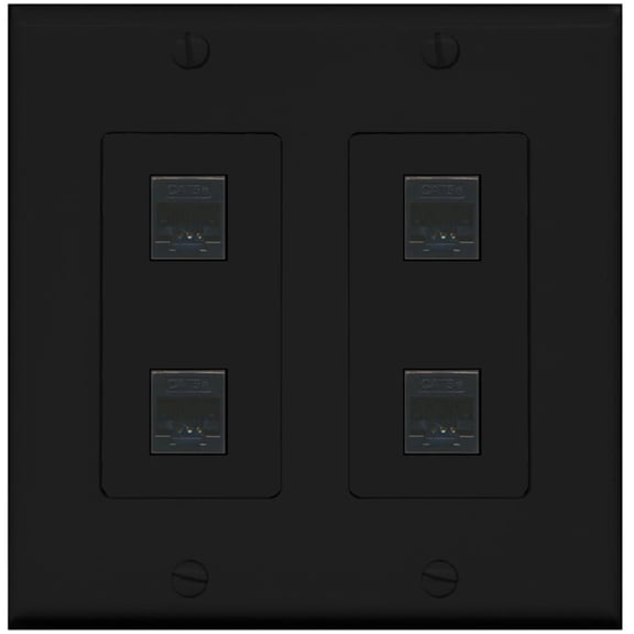 Ultra Spec Cables 4 Port Cat5e Ethernet RJ45 Wall Plate 2 Gang Black