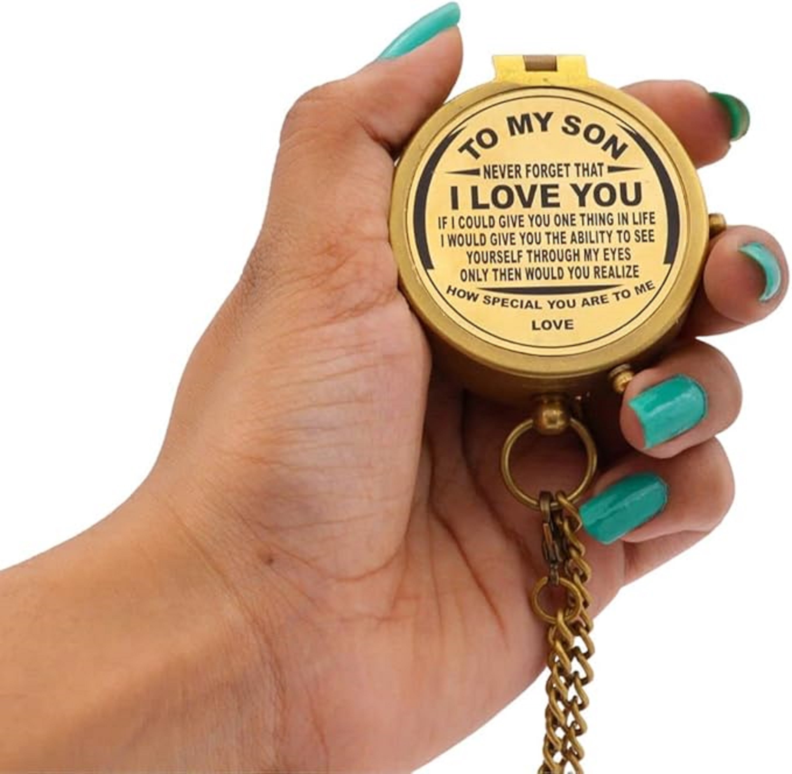 Roorkee Instruments (India)Brand Brass Golden Color Engraved Compass with Imprinted Leather Case