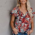 thumbnail image 2 of Womens Summer Tops,Summer Tops for Women 2025 Women's Casual Floral Print V Neck Short Sleeve Shirts Tops Loose Blouses, 2 of 8