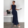 thumbnail image 3 of Navy Blue Pleated Sleeveless A-Line Maxi Dress For Women, Elegant Party Casual Dress, 3 of 8