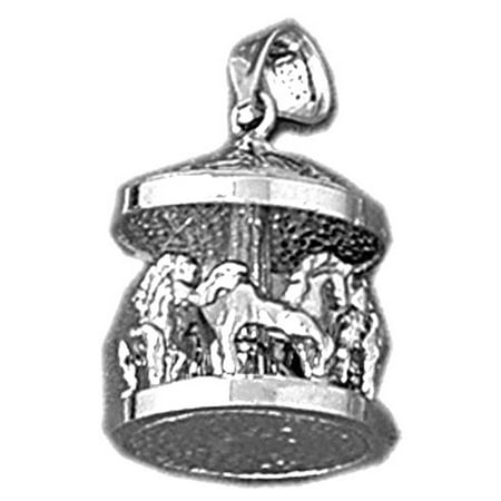 14K White Gold 3D Carousel Pendant - 23 mm