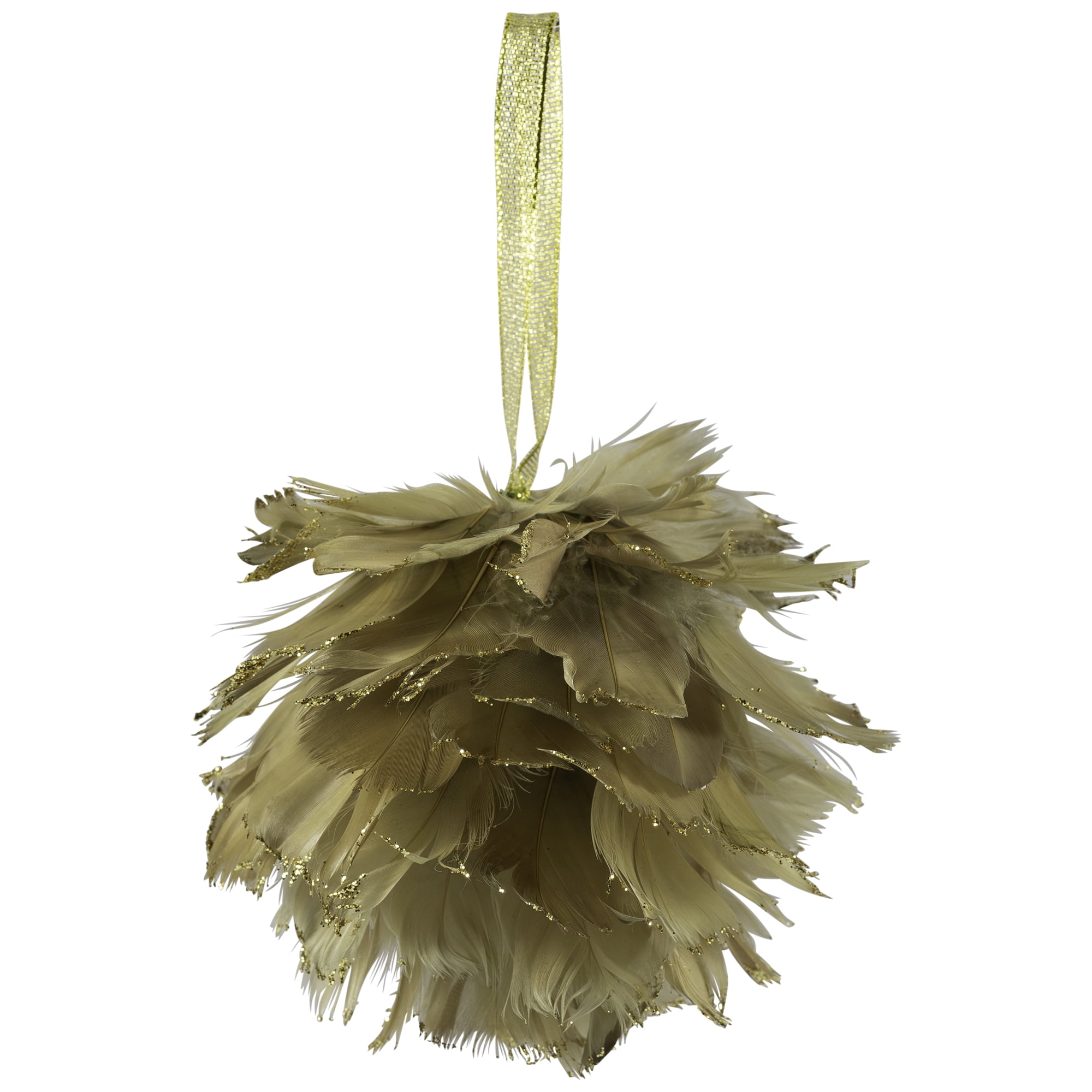 Northlight Glittered Feathers Christmas Ball Ornament - 6" - Tan