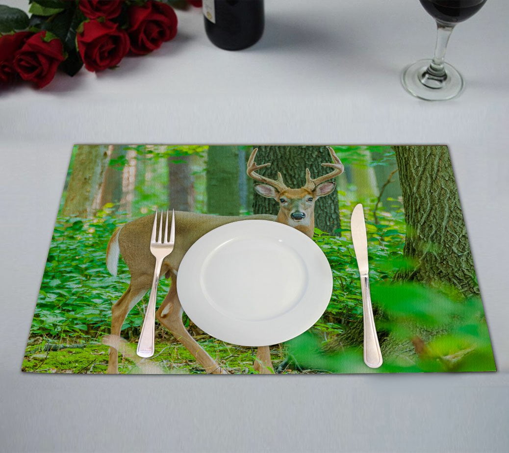 GCKG Woodland Placemat, Whitetail Deer in the Jungle Placemat 12x18