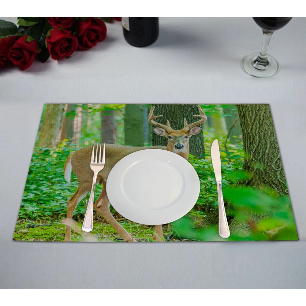 GCKG Woodland Placemat, Whitetail Deer in the Jungle Placemat 12x18