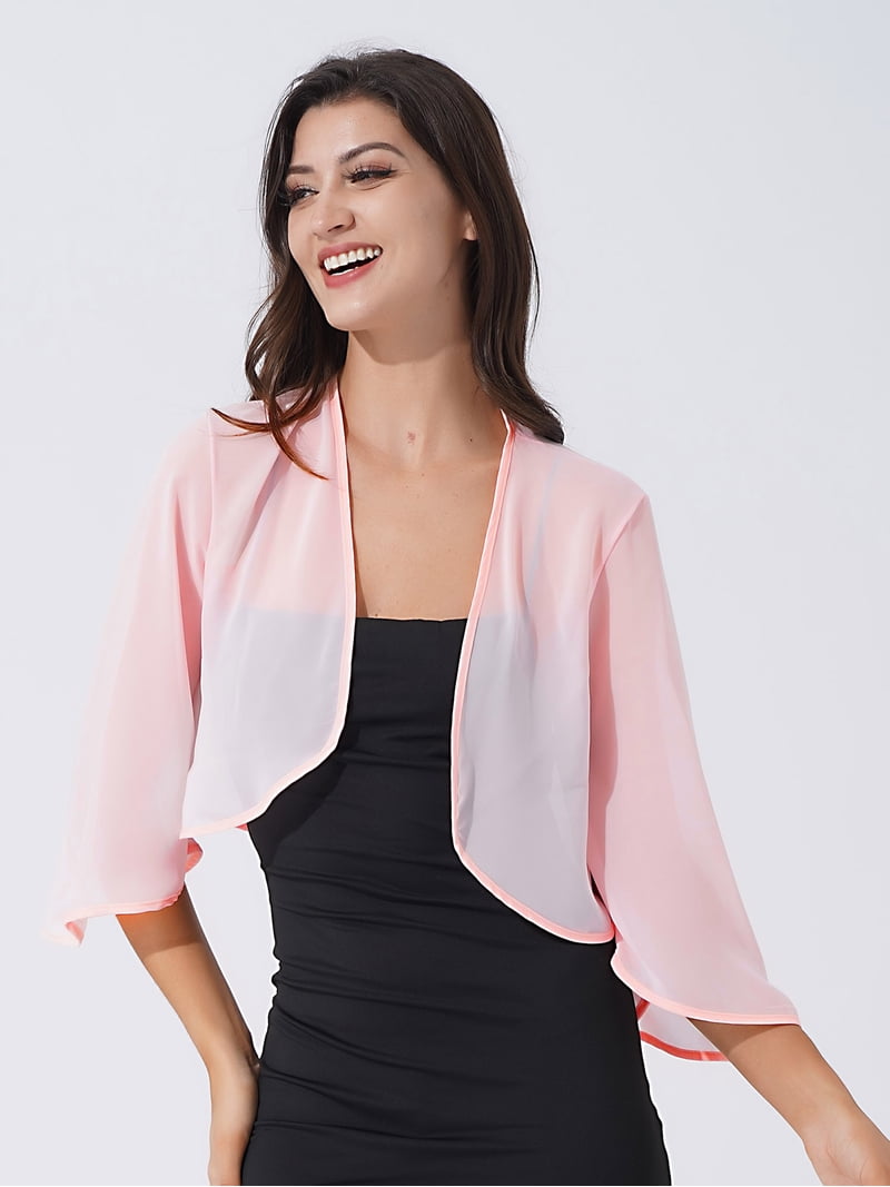 pink shrugs and boleros for evening dresses Inspire Chic Women's Satin Shrugs for Evening Dress Open Front Mesh Cardigan Elegant Wedding Bolero M Dark Pink