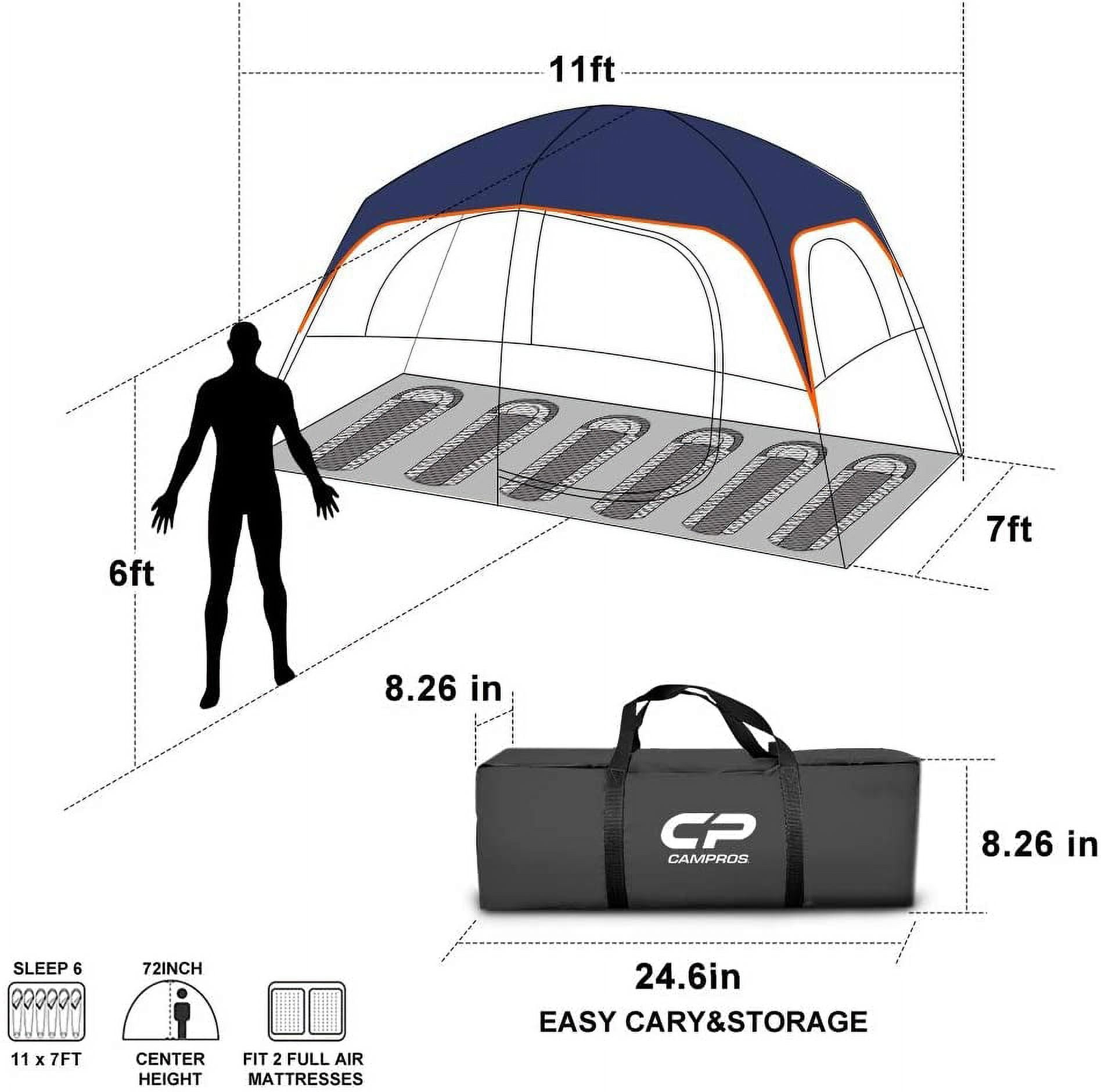 CAMPROS 6 Person Camping Tent, Easy Set up Waterproof Dome Tents Double Layer, Blue