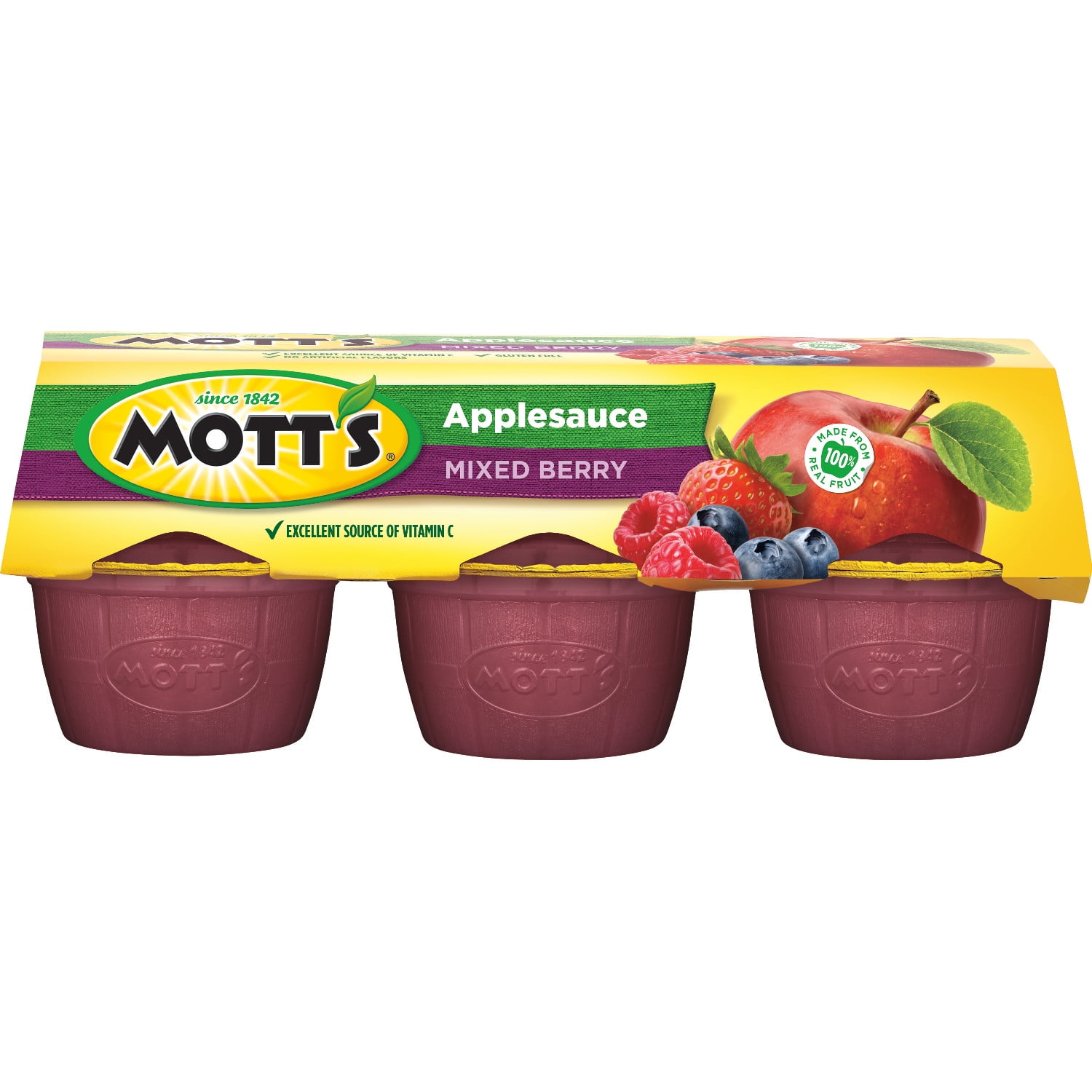 Mott's Mixed Berry Applesauce, 4 oz cups, 6 count