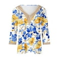 thumbnail image 6 of JTZGDY Womens Summer Tops Dressy Casual Lace Crochet Eyelet Trim V Neck 3/4 Sleeve Graphic Shirts Trendy Boho Floral Printed Tunic Blouses Cute Fashion Outfits Yellow M, 6 of 6