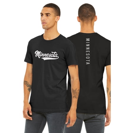 Daxton Adult Unisex Tshirt Minnesota Script with Vertical on the Back Black White 2XL