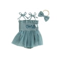 thumbnail image 2 of Musuos Baby Girl Birthday Outfit, 3 6 9 12 18M Sleeveless Letters Tie-up Romper Dress with Bow Hairband Summer Clothes, 2 of 10