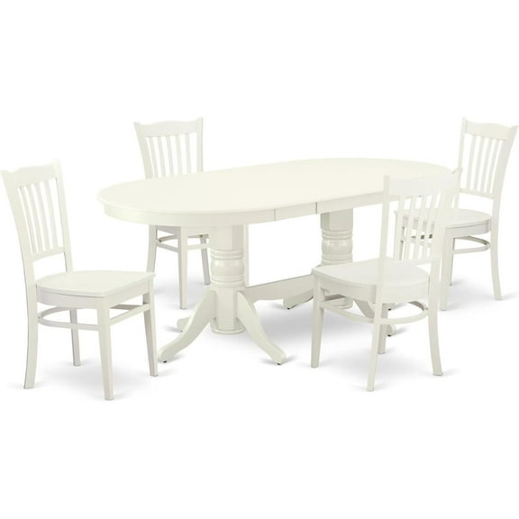 5 Piece Dinette Set for 4 - Oval Table with Leaf & 4 Chairs - Linen White