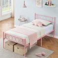 thumbnail image 1 of YUSAZENS Twin Size Metal Bed Frame with Heart Design Headboard - Under Bed Storage, No Box Spring Needed, Pink Girls Platform Bed Frame, Easy Assembly, 1 of 7