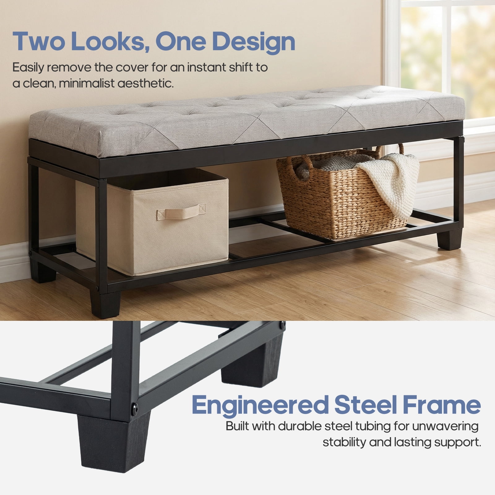 EDX 43 lnch Storage Ottoman Bench with Removable Cover, Upholstered Bed Bench for Living Room, Bedroom