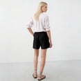 thumbnail image 3 of Bermuda Shorts for Women High Waisted Linen Dressy Casual Pleated Wide Leg Summer Shorts with Elastic Waist Black M, 3 of 6